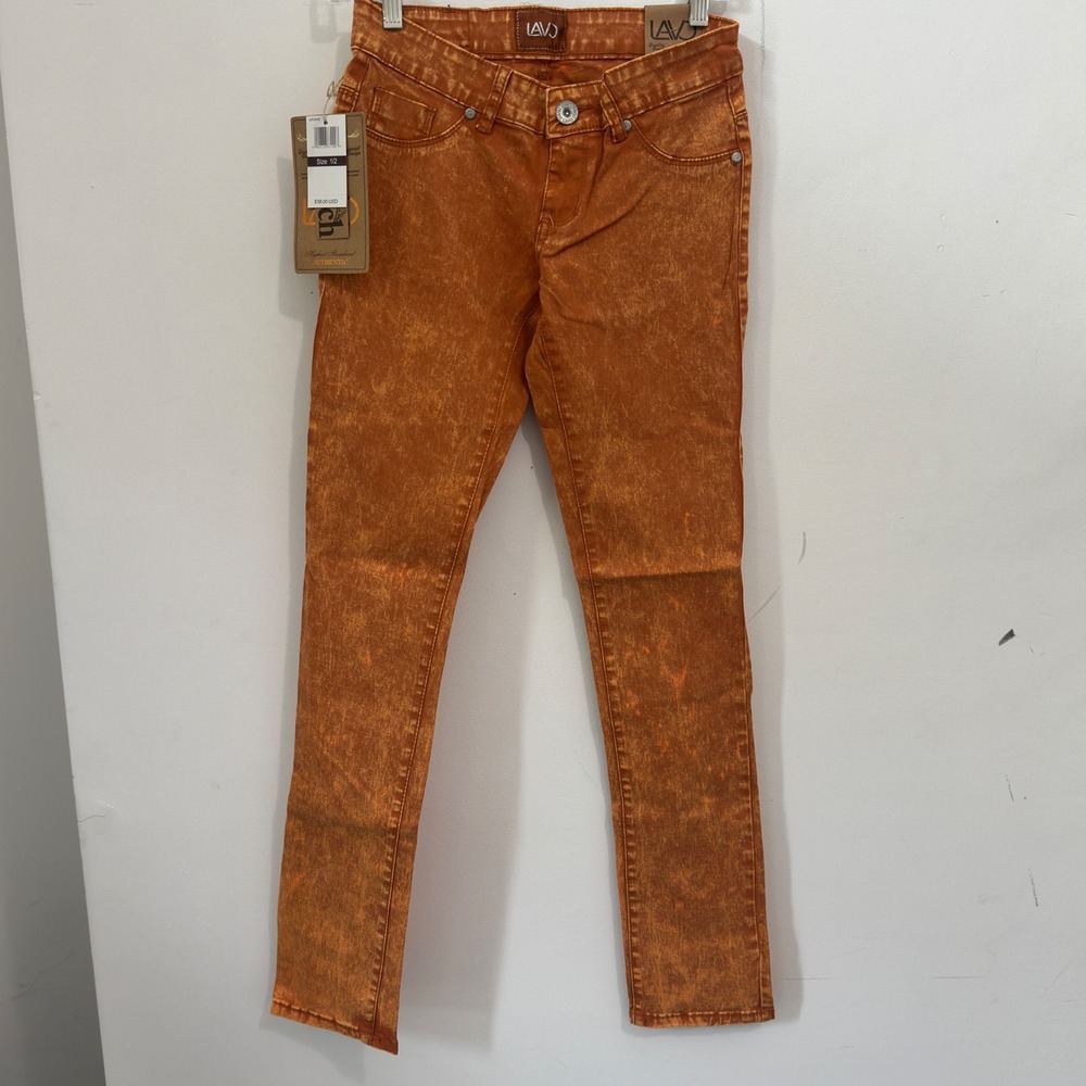 LAVO Skinny Jeans Orange Acid Wash Cotton Stretch Denim Size 1/2 NWT